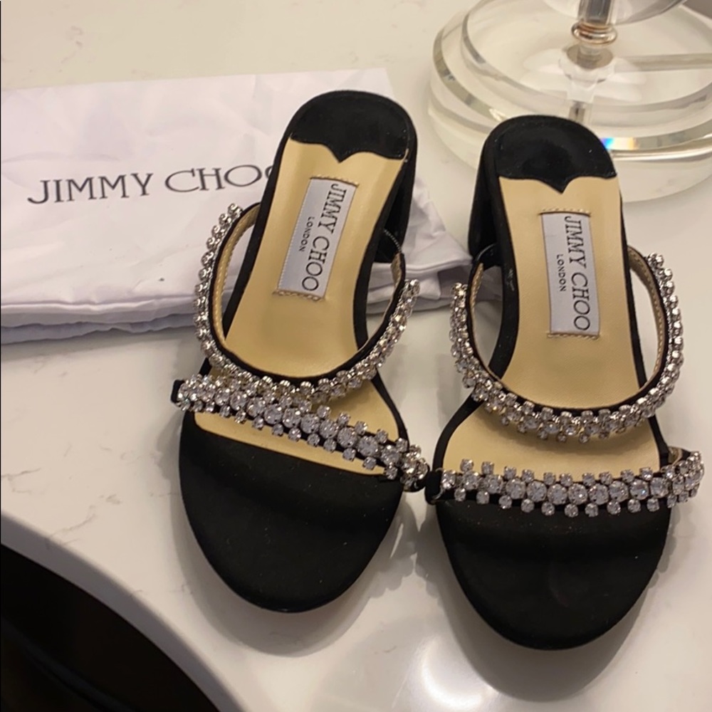 Jimmy Choo Black Suade w/ Crystal Mules